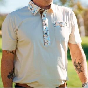 NWOT NATION GOLF CO The Special Reserve Hard Collar Beige Retro Polo Mens 3XL